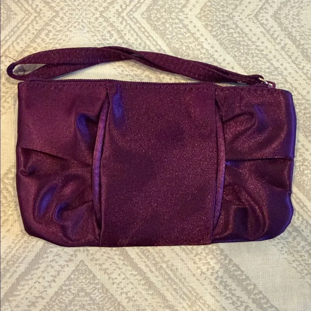 Purple Satin Evening Bag with Matching Wristlet Purse